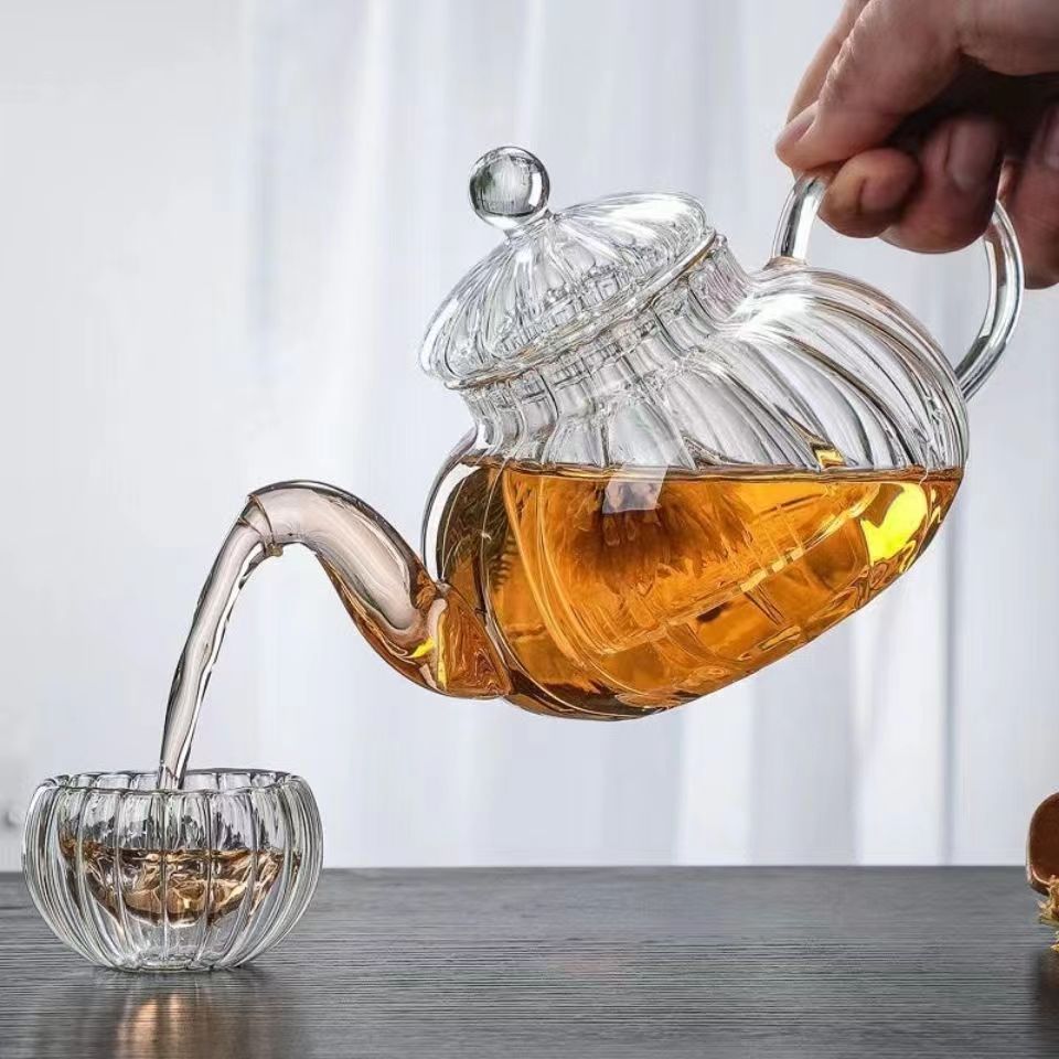 줄무늬 호박 모양 꽃 찻주전자, 인퓨저 찻잔 유리 주전 - Herbal Wellness Products 리뷰 및 가격
