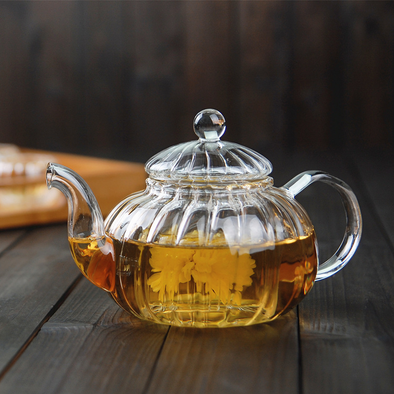 줄무늬 호박 모양 꽃 찻주전자, 인퓨저 찻잔 유리 주전 - Herbal Wellness Products 리뷰 및 가격